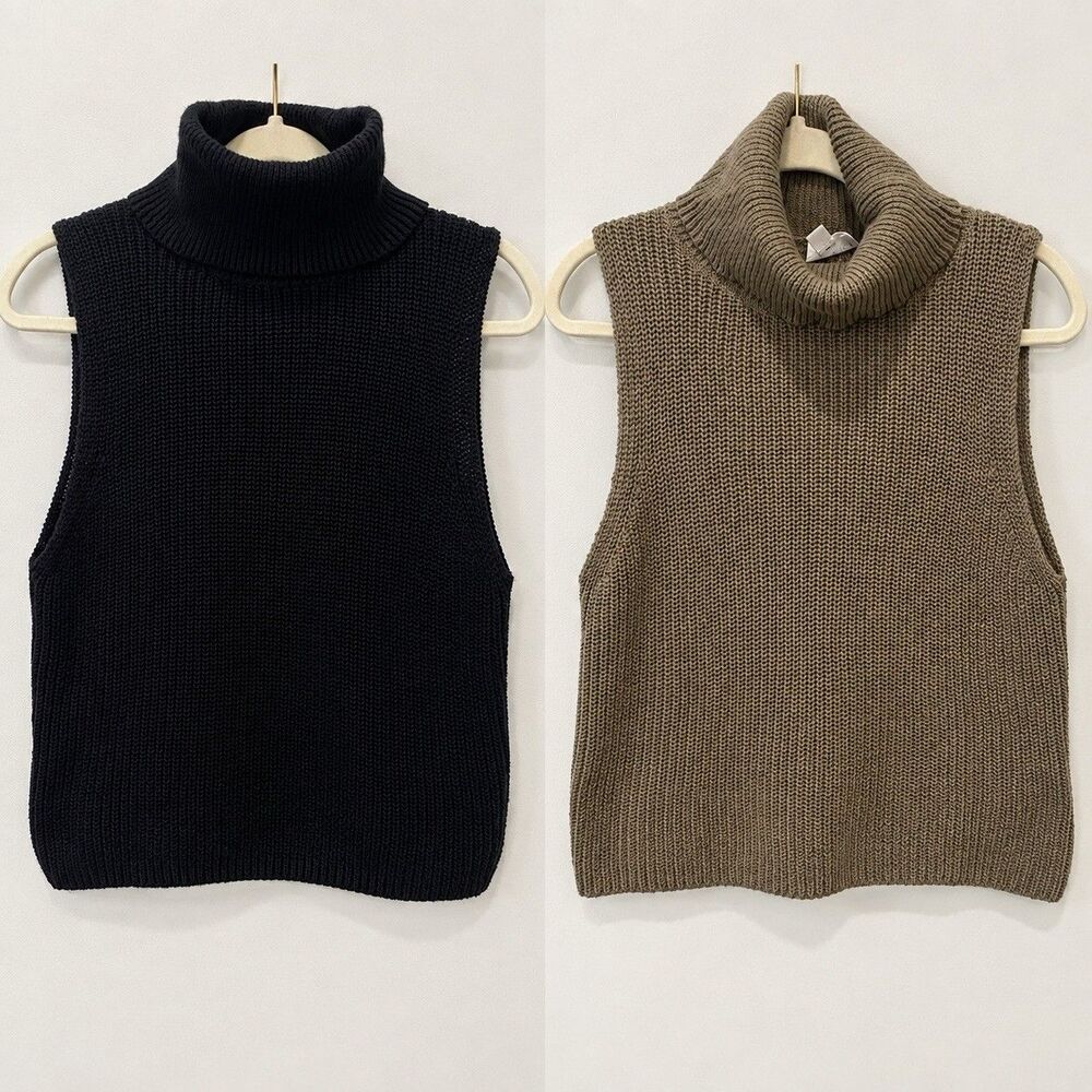 Le Lis Cable Knit Sleeveless Turtleneck Sweaters Black/Olive Green Lot of 2 Sz S